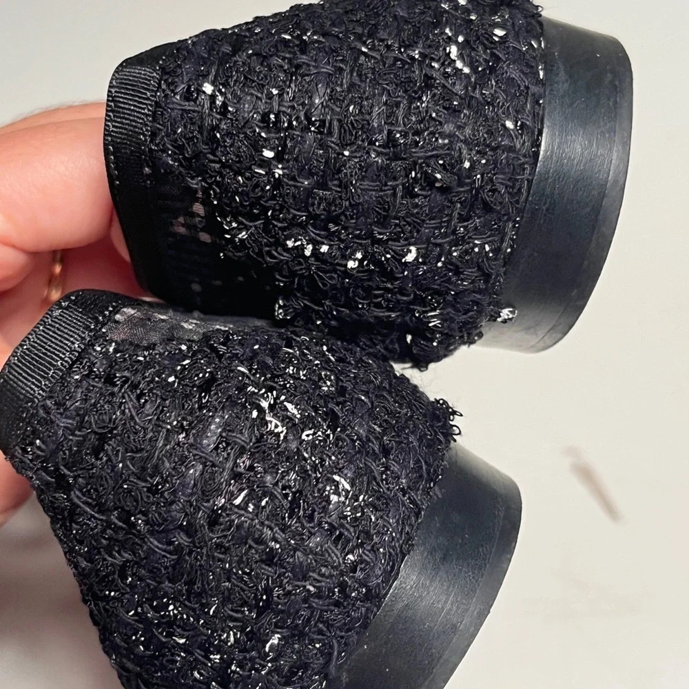CHANEL Black Lace Bow Flats